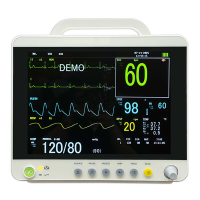12.1 นิ้ว สีจอ LCD Multi Parameter มอนิเตอร์ผู้ป่วยที่มี 6 ปารามิเตอร์ (ECG / HR / RESP / SPO / NIBP / Temp) และติดตั้งในรถขนส่ง / ผนัง
