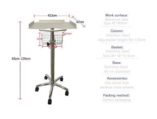 Height Adjustable Plastic Probe Cup Rack Medical Nursing Trolley Mobile Ultrasound