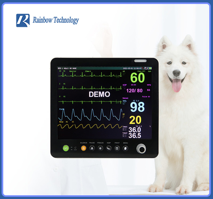 Portable Animal Vet 6 Parameters Patient Monitor 15 นิ้วพร้อมตัวเลือก Etco2